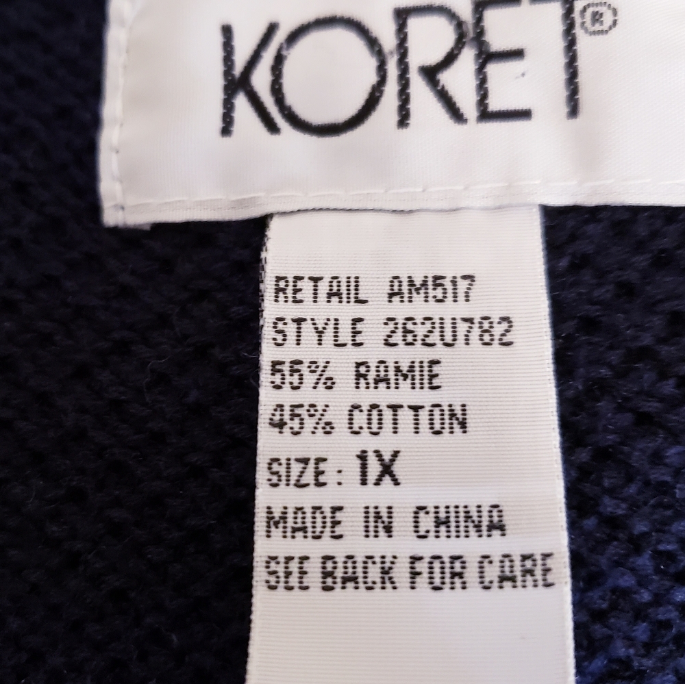 Koret Women Sweater Vest Size 1X Navy Crewel Floral Applique Button Front, Sleev - Picture 3 of 9